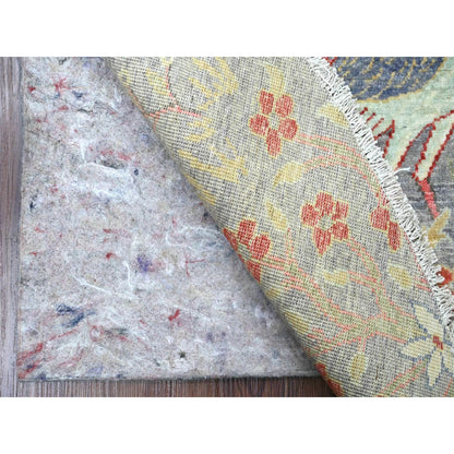 Gray Birds of Paradise Design Hand Knotted Soft Wool Round Rug 5'8"x5'8