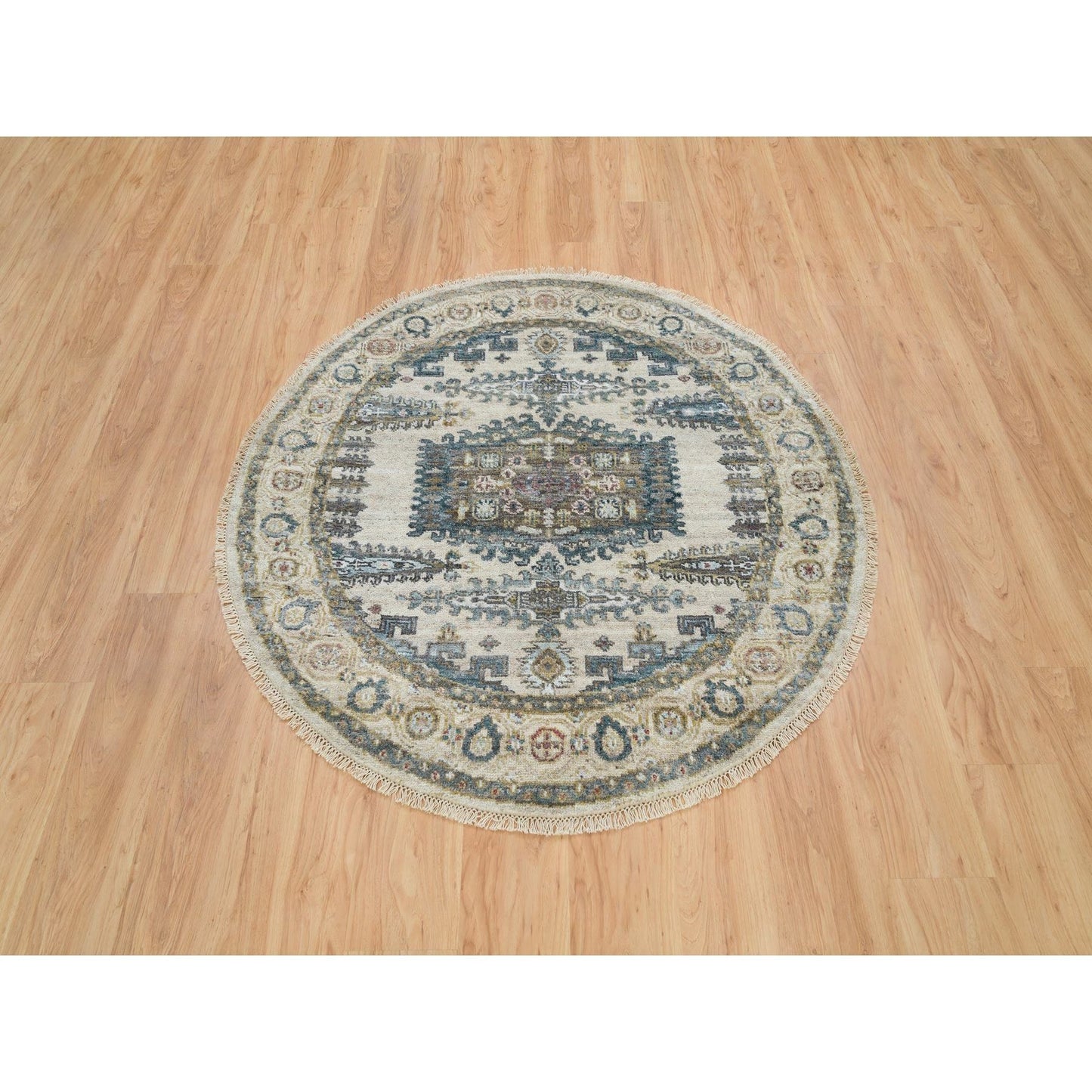 5'X5' Old Lace Ivory Hand Knotted Reimagined Viss Wool Round Oriental Rug