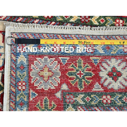 2'6"X4'1" Ivory Kazak Geometric Design Hand Knotted Soft Wool Mat Rug