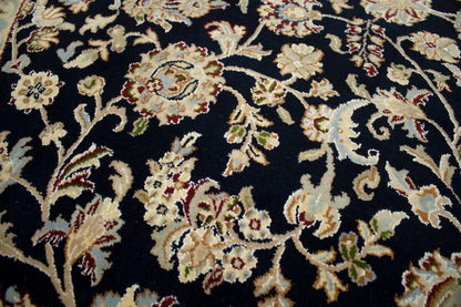 Handmade Indo-Nain Dark Navy Floral Design Round