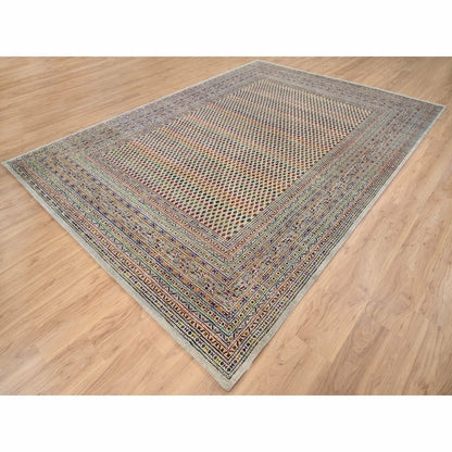 8'8"X12'2" Hand Knotted Beige Saroogh Colorful Wool And Sari Silk Rug