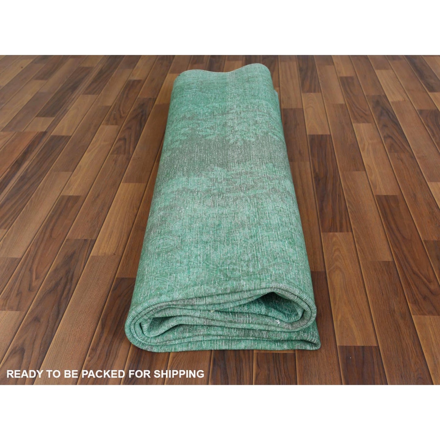 9'7"X12'5" Hand Knotted Shades Of Light Green Overdyed Farsian Karman Rug