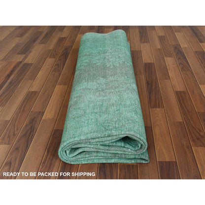 9'7"X12'5" Hand Knotted Shades Of Light Green Overdyed Farsian Karman Rug