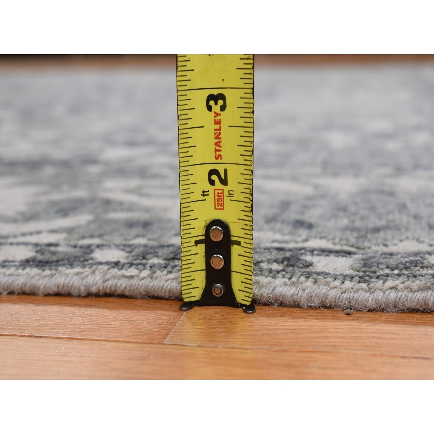 Rug 6'x9'2" Stone Gray Heris Design Wool and Silk Hi-lo Pile Hand Knotted