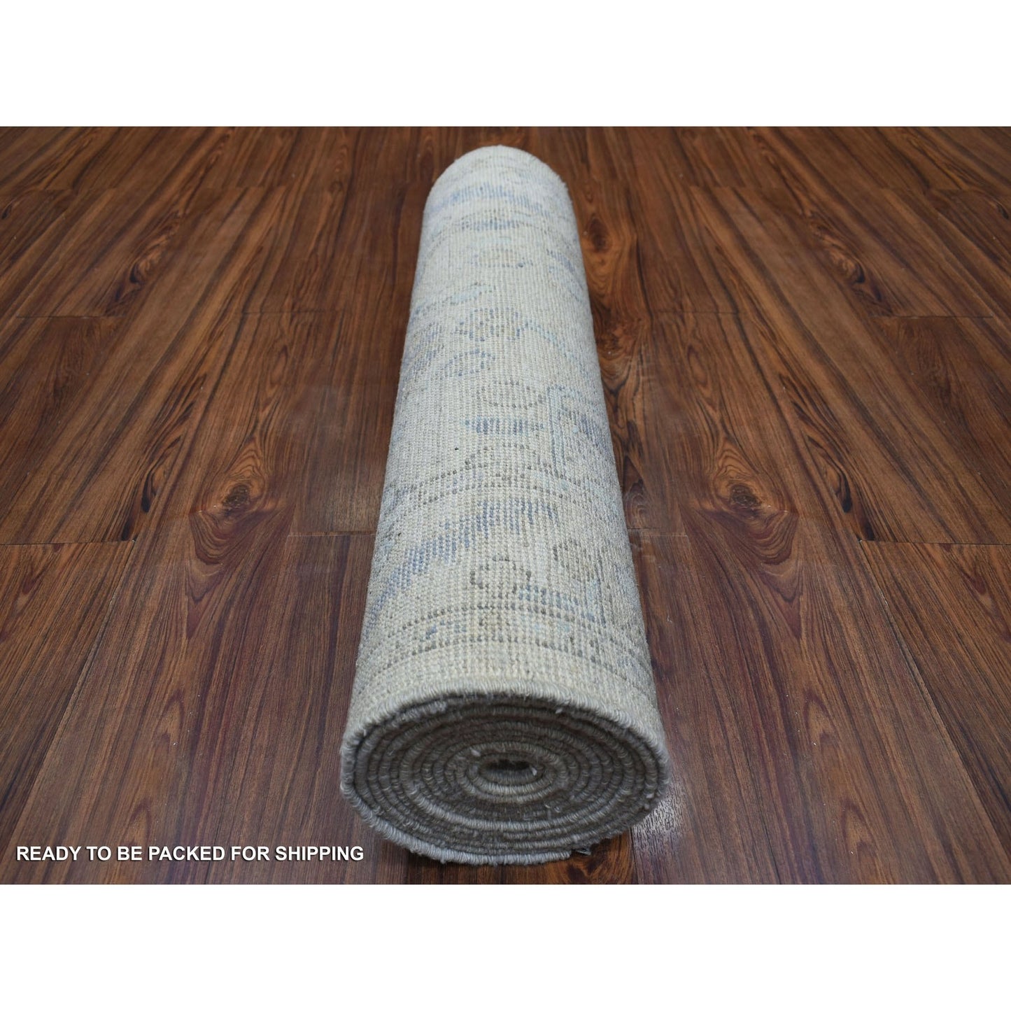2'9"X15'1" Gray Natural Wool Afghan Angora Oushak Hand Knotted Runner Rug
