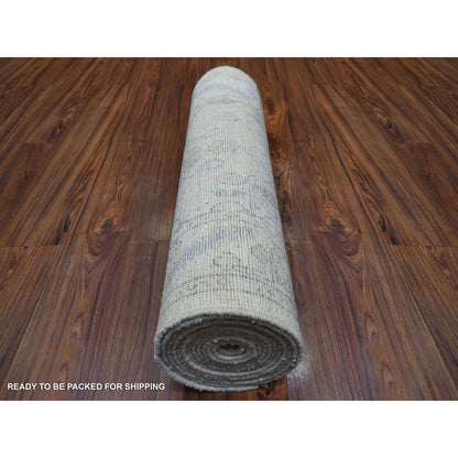 2'9"X15'1" Gray Natural Wool Afghan Angora Oushak Hand Knotted Runner Rug
