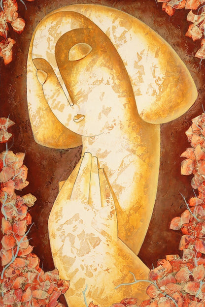 Tigran Yukanyan 1996 Original Mixed Media Painting Woman Armenian Artist Signed