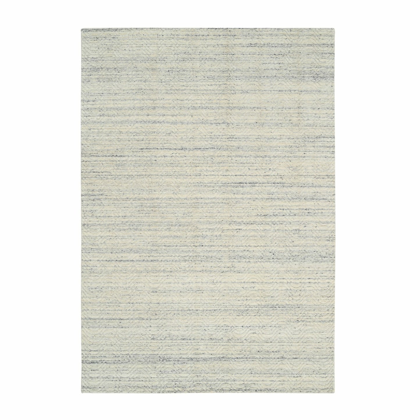 6'1"X9' Beige Variegated Textured Modern Design Wool Hand Loomed Rug