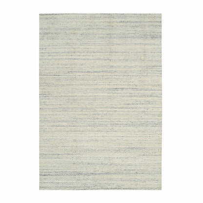 6'1"X9' Beige Variegated Textured Modern Design Wool Hand Loomed Rug
