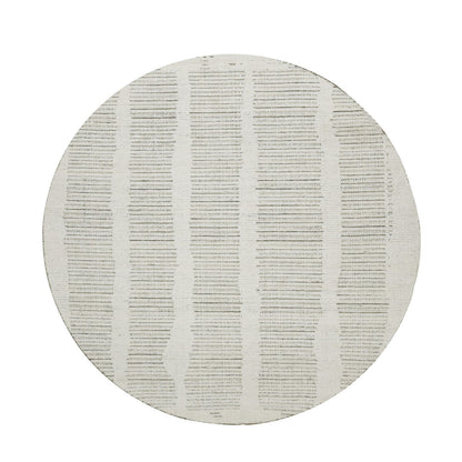 5'9"X5'9" Ivory Hand Woven Round Rug Flat Weave With Pile Natural Wool