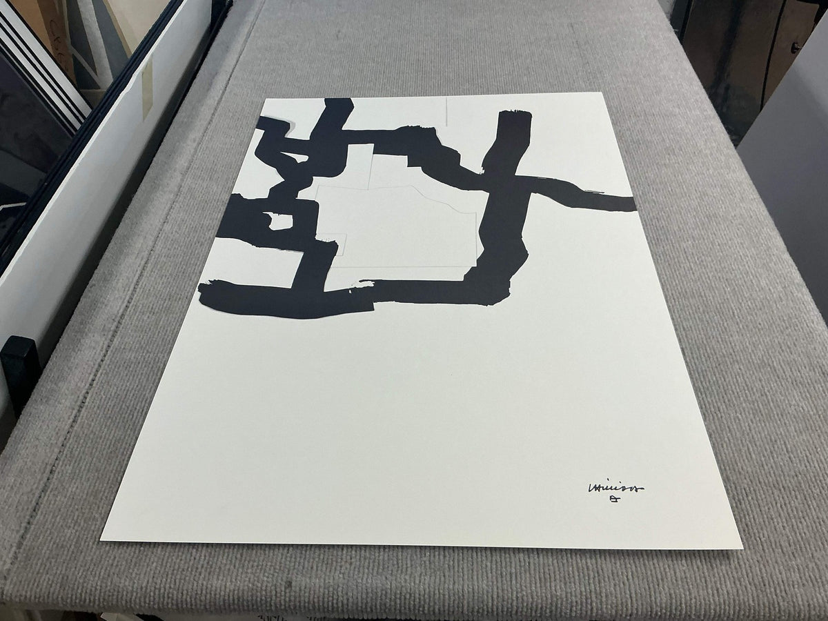 Chillida Collage 26.75" x 18.75" Lithograph 1995 Black White Abstract