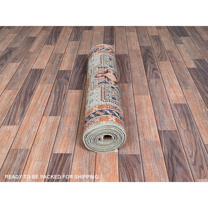 2'7"X11'3" Gray Caucasian Design 200 Kpsi Hand Knotted Wool Runner Rug