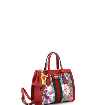 Gucci Ophidia Top Handle Tote Flora Gg Coated Canvas Small