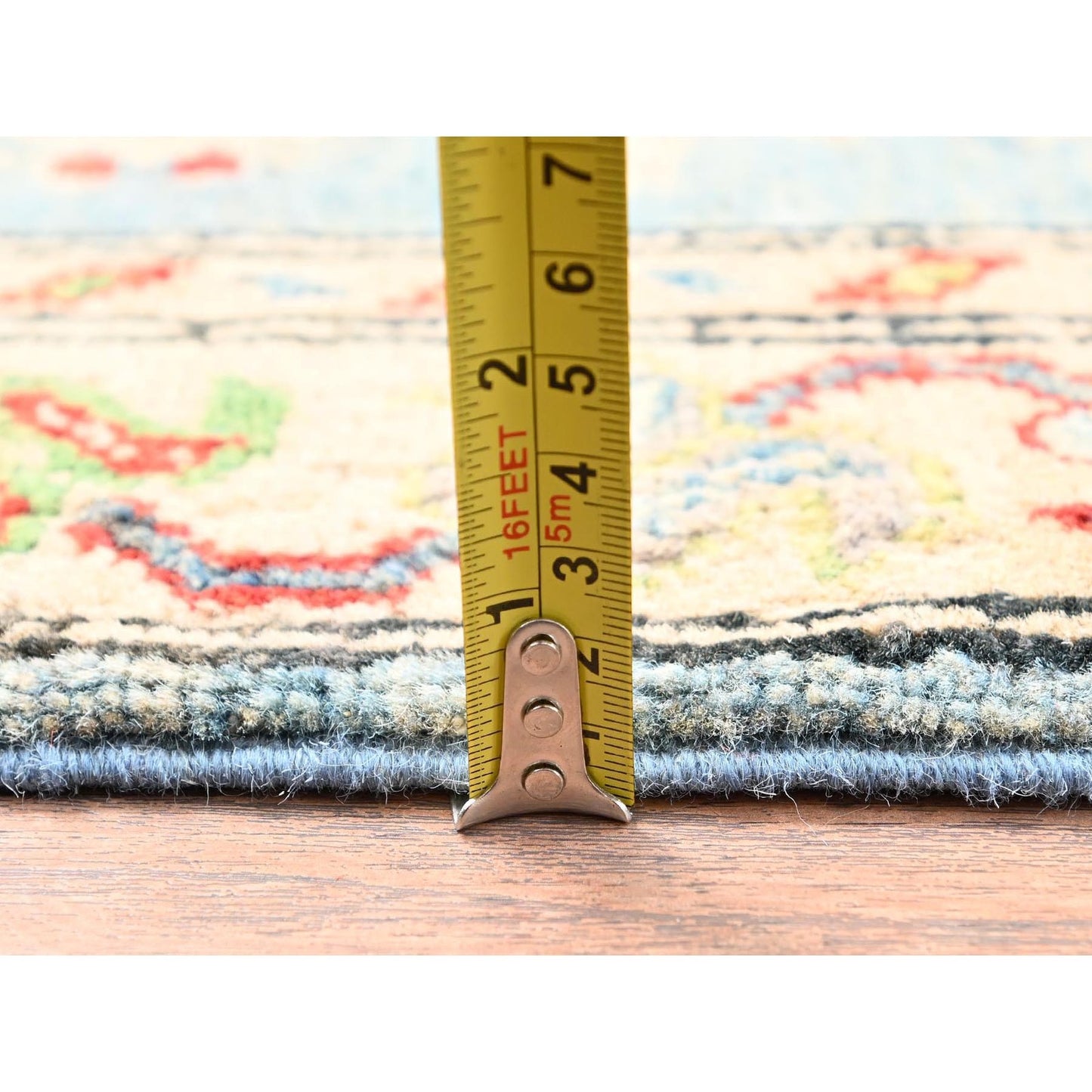 2'9"X12'9" Blue Kazak With Geometric Design Hand Knotted Rug Wool Runner