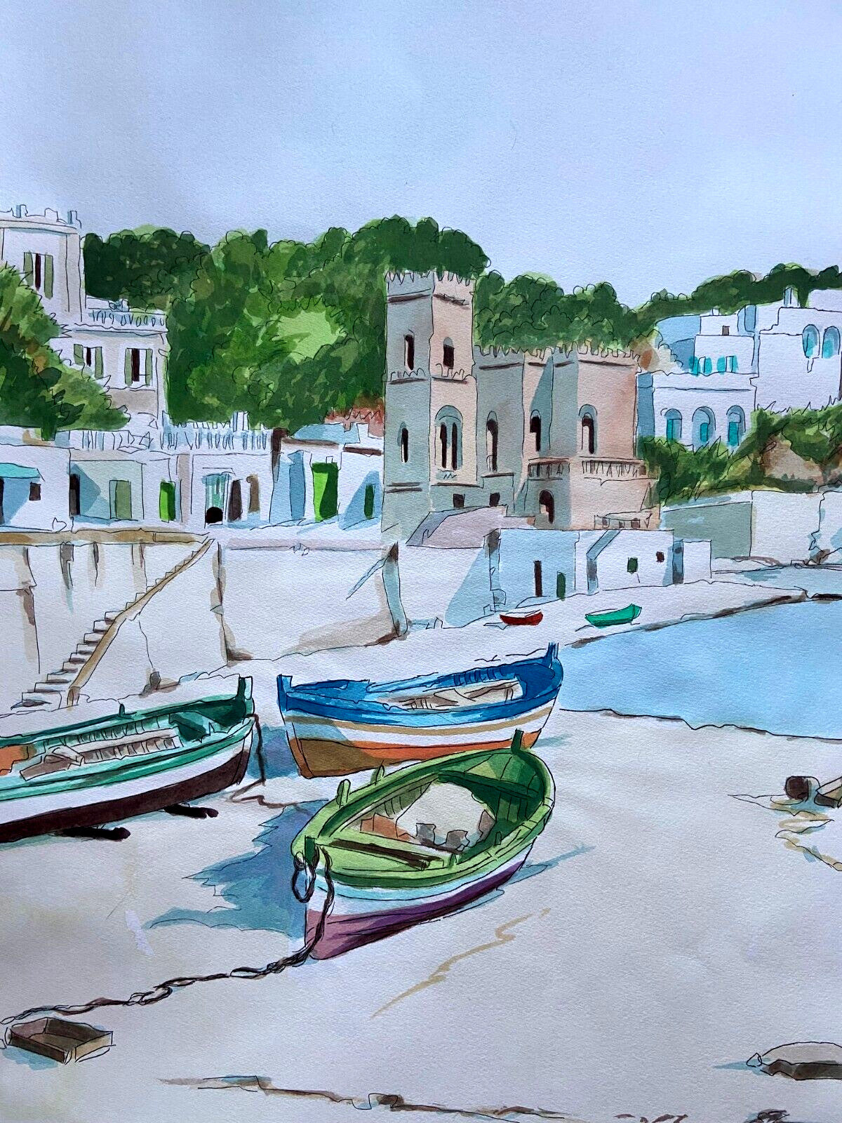 Aldo Riso ''Tricase Porto'' Inc. Hand Painted 60X80 According To Law