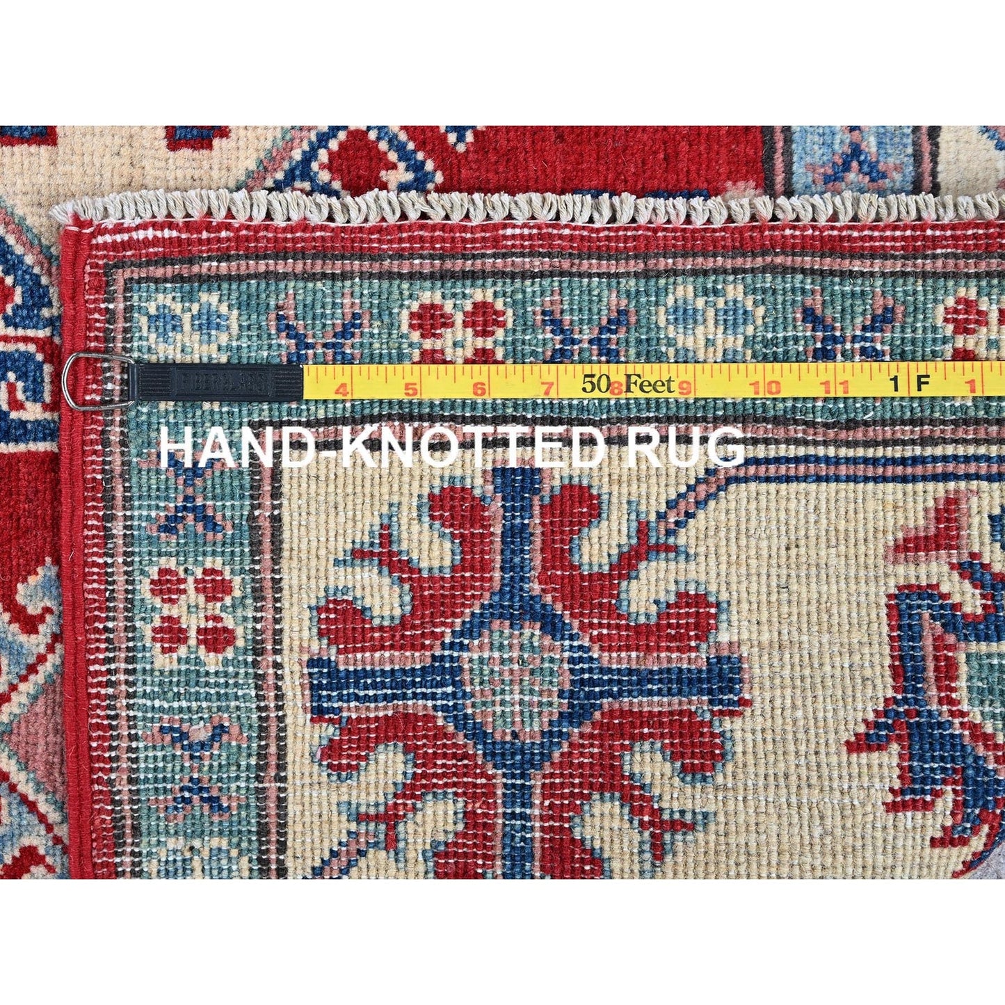 5'1"X6'9" Berry Red Hand Knotted Kazak With Tribal Motifs Soft Wool Rug