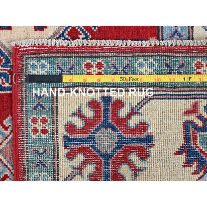 5'1"X6'9" Berry Red Hand Knotted Kazak With Tribal Motifs Soft Wool Rug