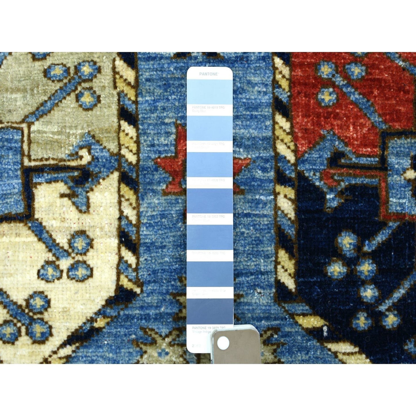 4'6"X10' Blue Soft Wool Hand Knotted Afghan Ersari Wide Runner Rug