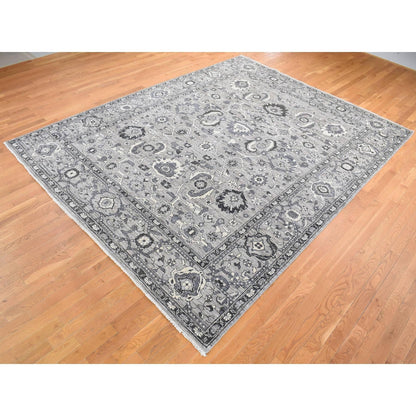 9'1"X12'3" Gray Peshawar Sultanabad All Over Design Hand Knotted Wool Rug