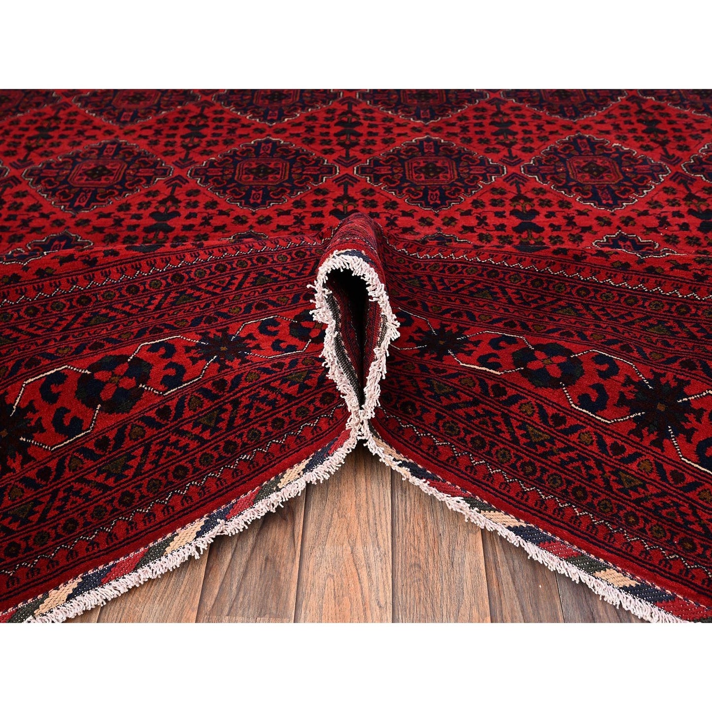 8'5"X11'5" Red Afghan Khamyab With Geometric Pattern Hand Knotted Wool Rug