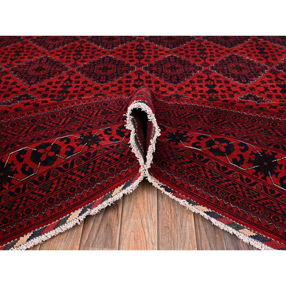 8'5"X11'5" Red Afghan Khamyab With Geometric Pattern Hand Knotted Wool Rug