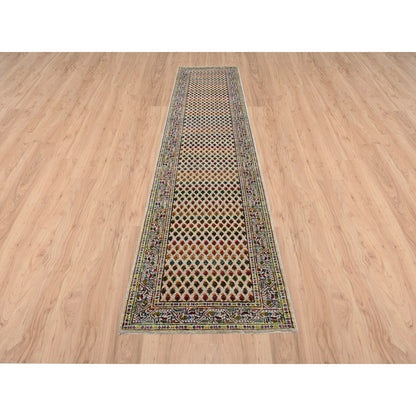 2'5"X12' Beige Saroogh Wool And Sari Silk Hand Knotted Runner Rug