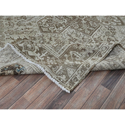 7'6"X10'4" Pastel Gray Vintage Zoroastrian Heris All Wool Hand Knotted Rug