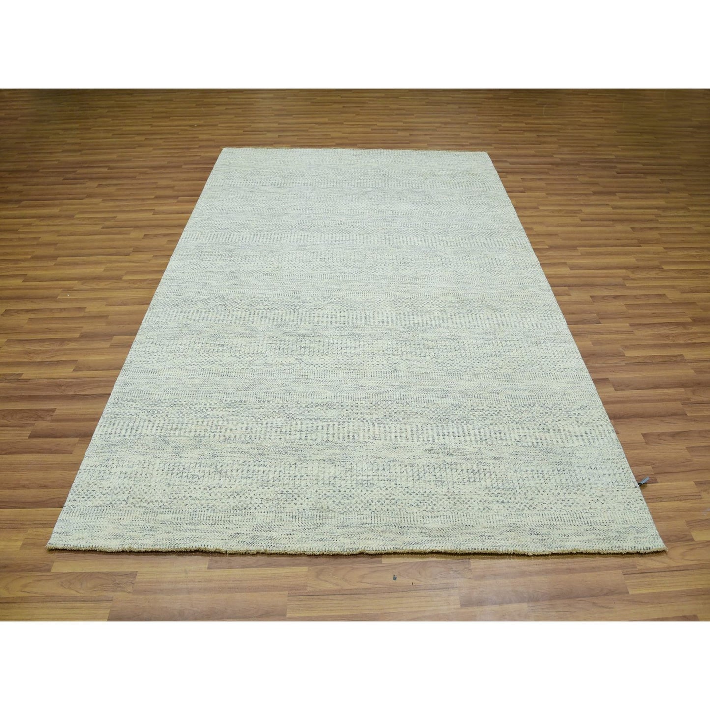 6'X9' Polar Bear White Modern Grass Design Hand Knotted Wool Oriental Rug