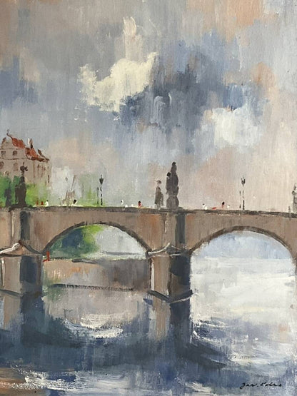 Original Oil Painting Charles Bridge Signed Framed Large Jaroslav Kotas