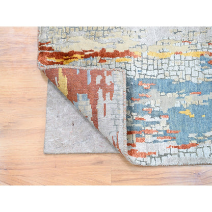 2'7"X20' Wool & Silk Abstract Fire Mosaic Design Hand Made Xl Runner Rug