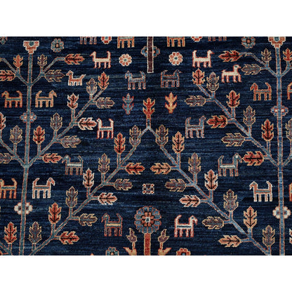 9'2"X12'1" Yale Blue Willow And Cypress Tree Design Wool Hand Knotted Rug