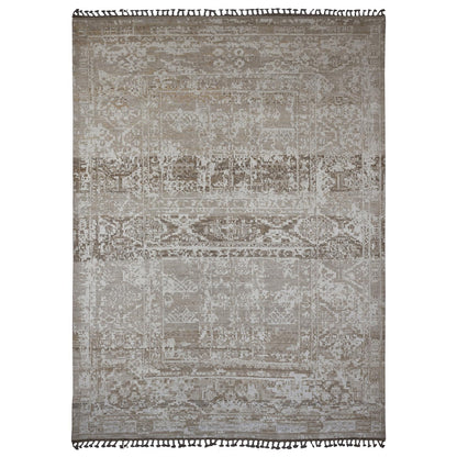 9'1"X12'5" Brown Moroccan Weave Erased Pattern Hand Knotted Pure Wool Rug
