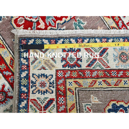 2'X6'5" Gray Kazak With Tribal Design Soft Wool Hand Knotted Runner Rug