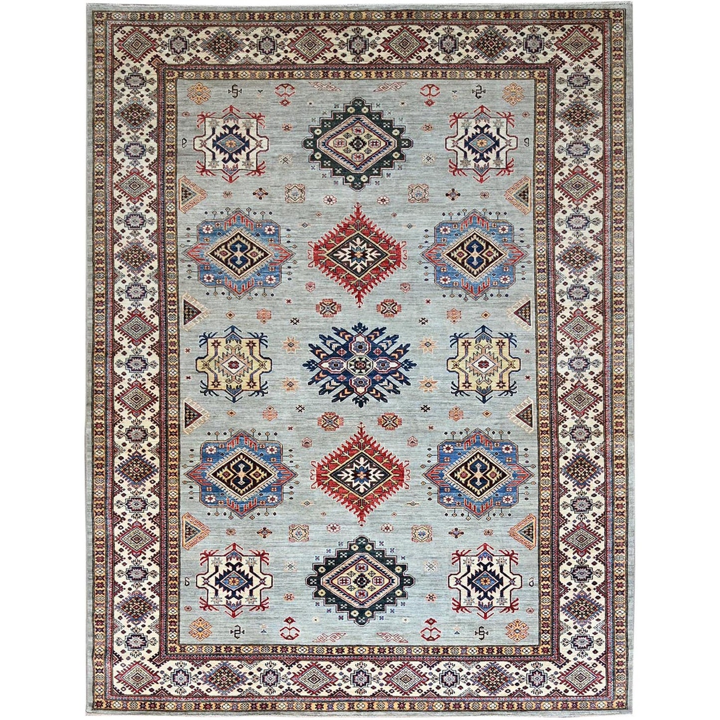 9'X11'9" Tempered Gray Afghan Super Kazak Hand Knotted Wool Oriental Rug