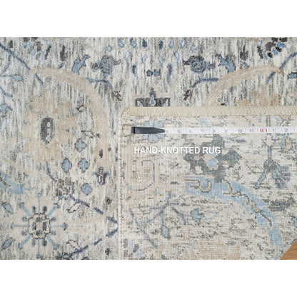 2'7"X25'9" White Hand Knotted Sickle Leaf Silk And Wool Xl Runner Rug