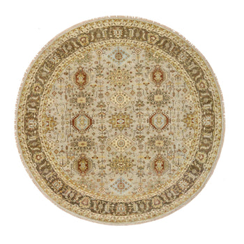 10'X10' Light Gray Karjihooz Design Pure Wool Hand Knotted Round Rug