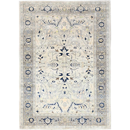 6'2"X8'10" Grey Seeripe Heris Design Soft Wool Hand Knotted Oriental Rug