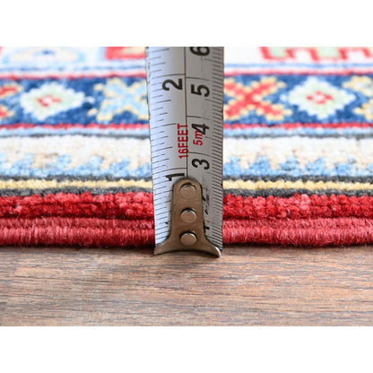 4'1"X5'6" Red Kazak With Geometric Medallions Design Wool Hand Knotted Rug