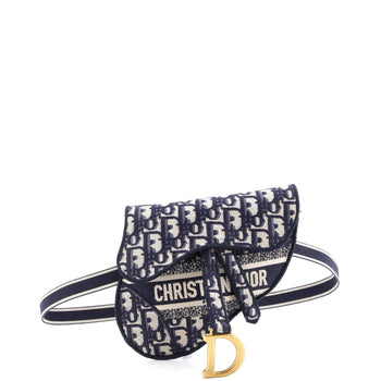 Christian Dior Saddle Belt Bag Logo Embroidered Oblique Canvas