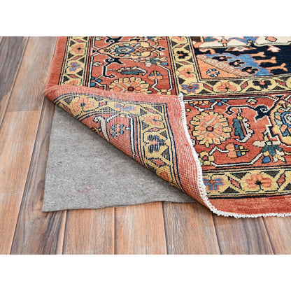 9'1"X12' Indian Red Hand Kontted Wool Afghan Seeripe Heris Design Rug