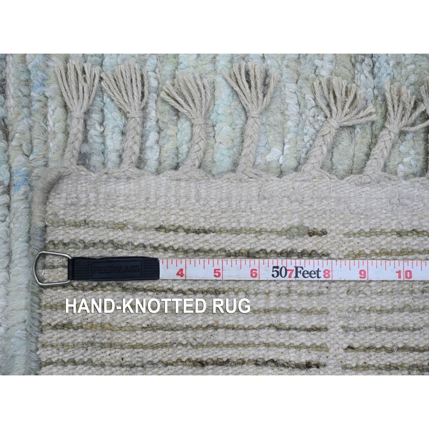 3'X13'2" Blue Geometric Moroccan Weave Soft Wool Hand Knotted Runner Rug