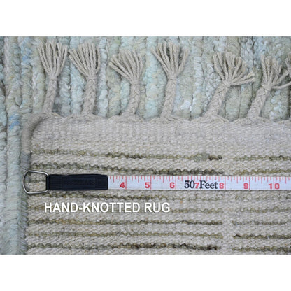 3'X13'2" Blue Geometric Moroccan Weave Soft Wool Hand Knotted Runner Rug