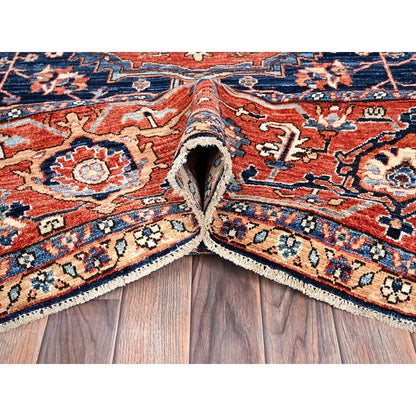 9'2"X12'8" Midnight Blue Seeripe Heris Hand Knotted High Mountain Wool Rug