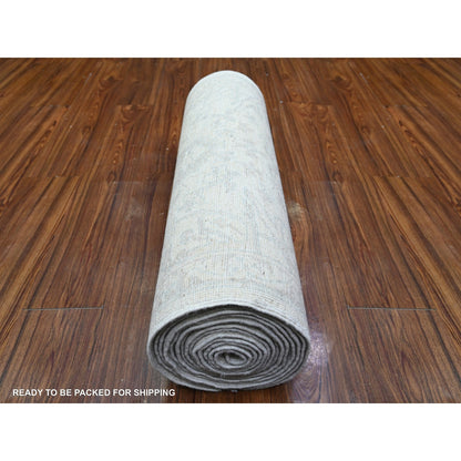 2'7"X19'1" Ivory Peshawar Faded Design Wool Hand Knotted Xl Runner Rug