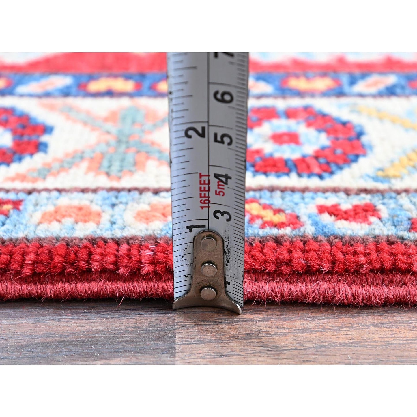 2'1"X3'1" Red Kazak With Tribal Medallions Design Wool Hand Knotted Mat Rug