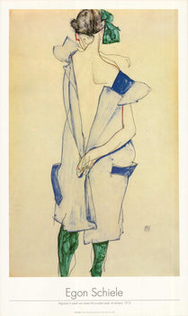 x EGON SCHIELE Girl Standing in Blue Dress and Green Stockings Back View 39.5