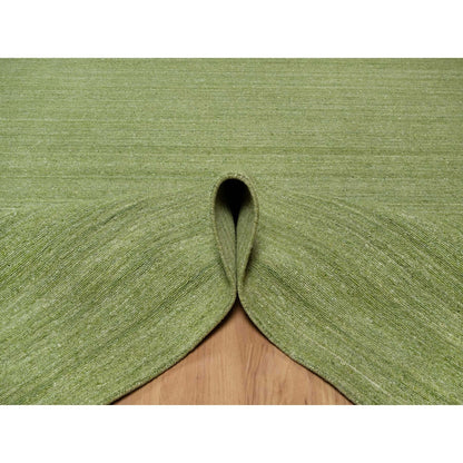 8'X10' Green Tone On Tone Plain Modern Striae Design Wool Hand Loomed Rug