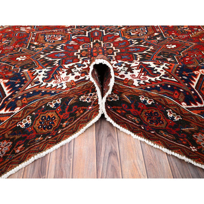 7'5"X8'10" Red Worn Wool Hand Knotted Vintage Zoroastrian Heris Rug