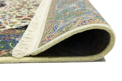 Handmade Kirman Oriental Rug Cream & Blue Floral