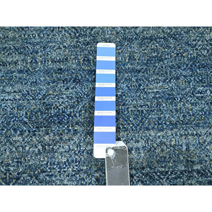 9'X12'1" Yale Blue Geometric Diamond Design Pure Wool Hand Knotted Rug